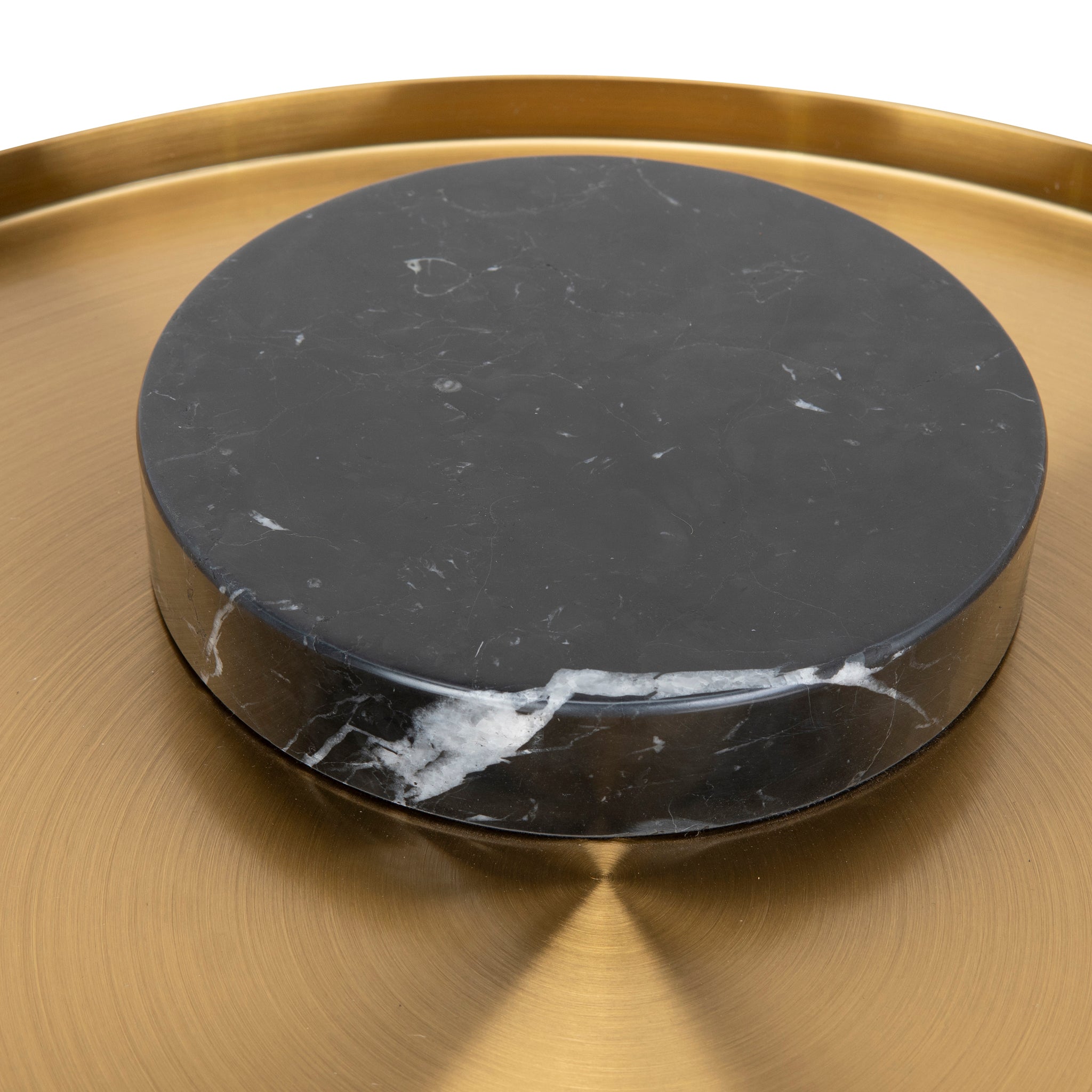 40cm Round Brushed Gold Side Table - Black Marble - image 8