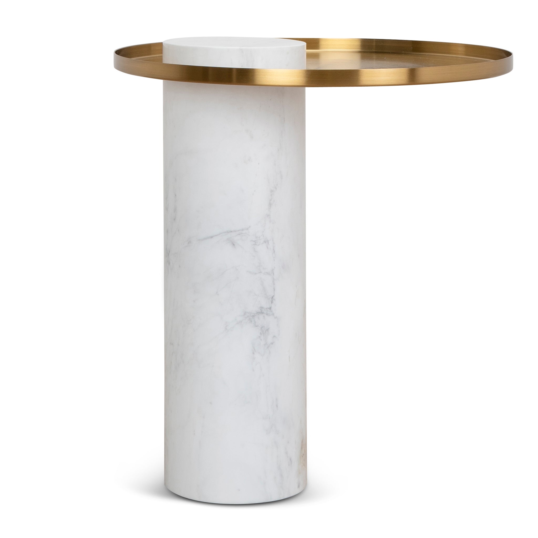 40cm Round Brushed Gold Side Table - Marble