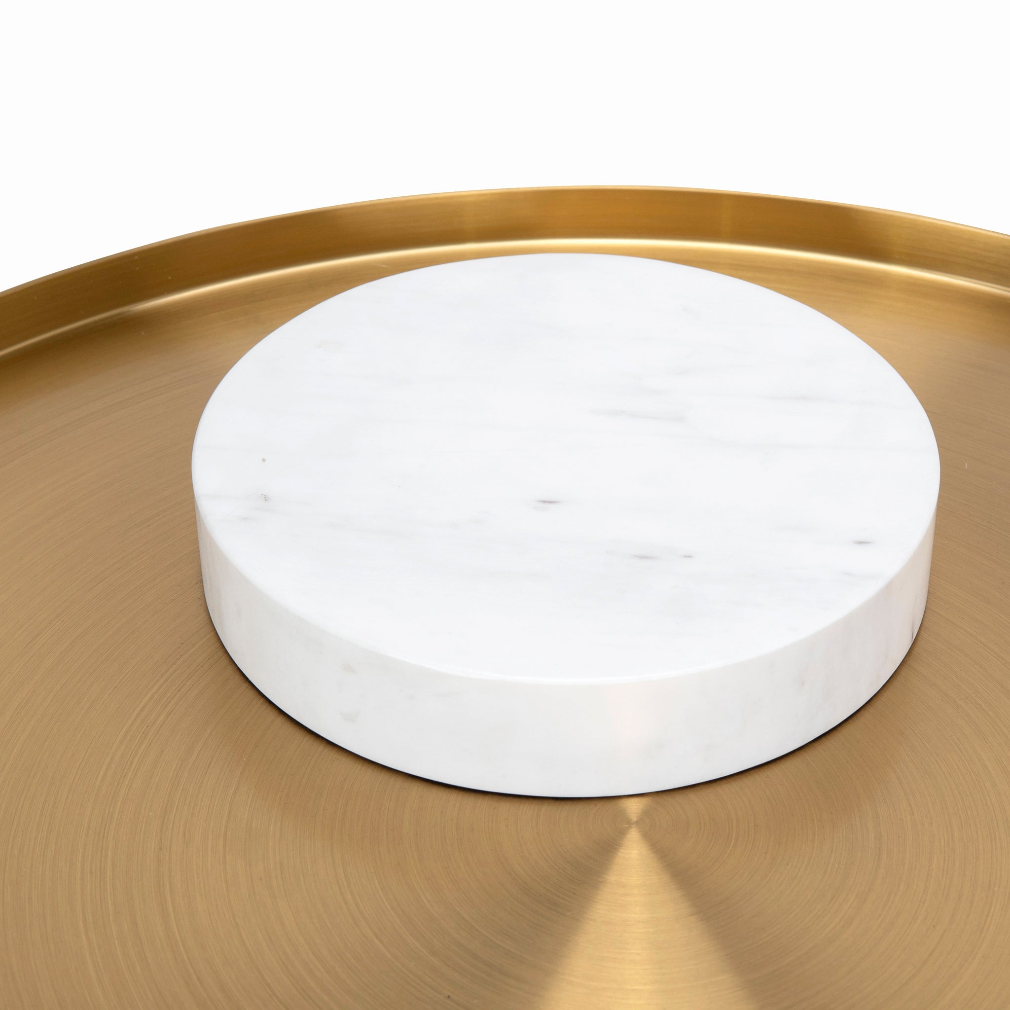 40cm Round Brushed Gold Side Table - Marble