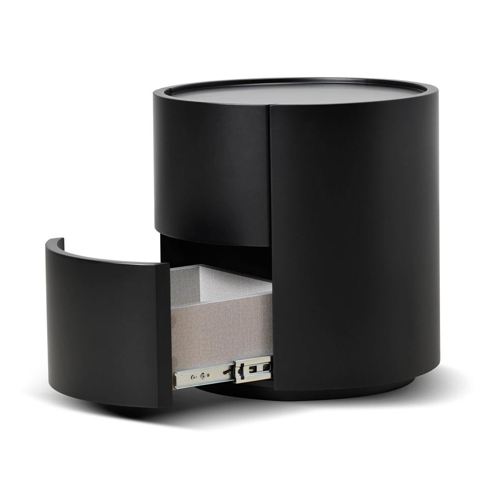 44cm Round Bedside Table - Full Matte Black