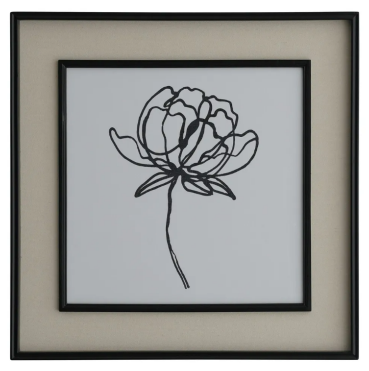 Sketched Flowers In Black Frame With Linen Insert - Set of 2