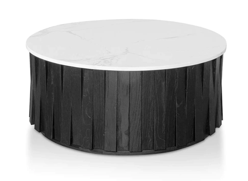 Porcelain Round Marble Coffee Table - Black