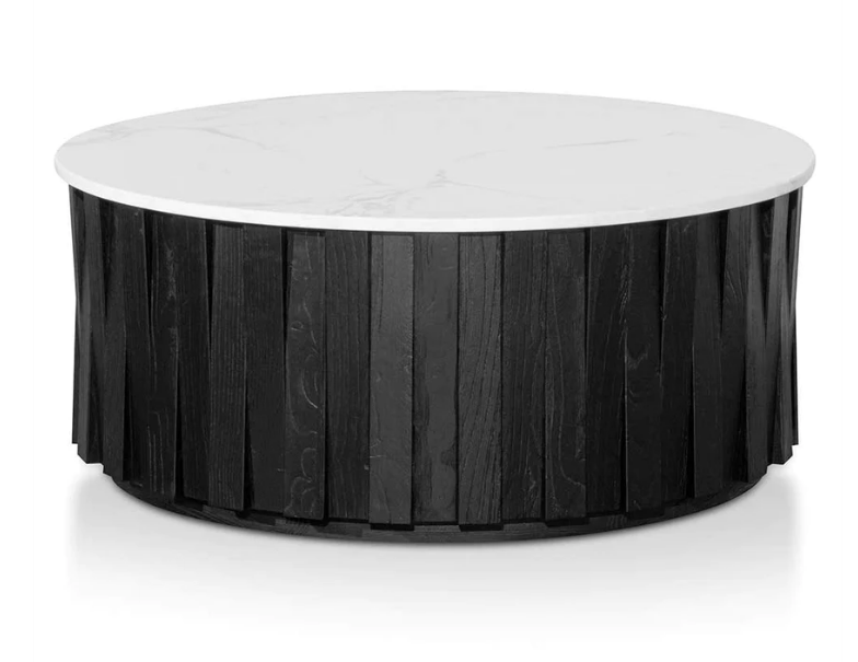 Porcelain Round Marble Coffee Table - Black