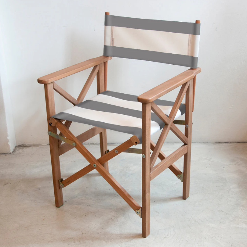 Director Chair Teak Synthetic Light Grey/White