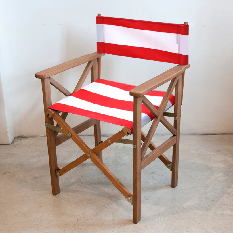 Directors Chair Teak Synthetic Red/White