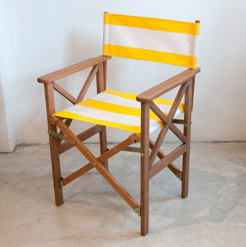 Director Chair Teak Synthetic Yellow/White