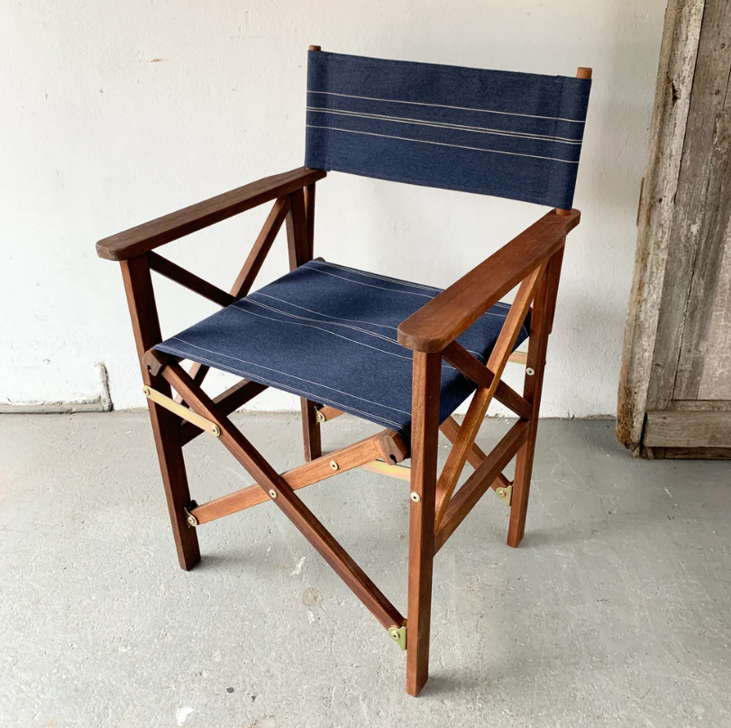 Director Chair Hardwood Synthetic Pin Stripe Denim