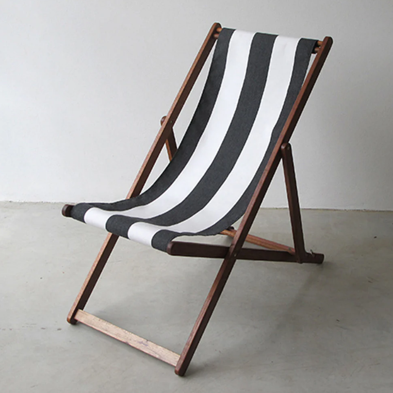 Deckchair Hardwood Synthetic Charcoal/White