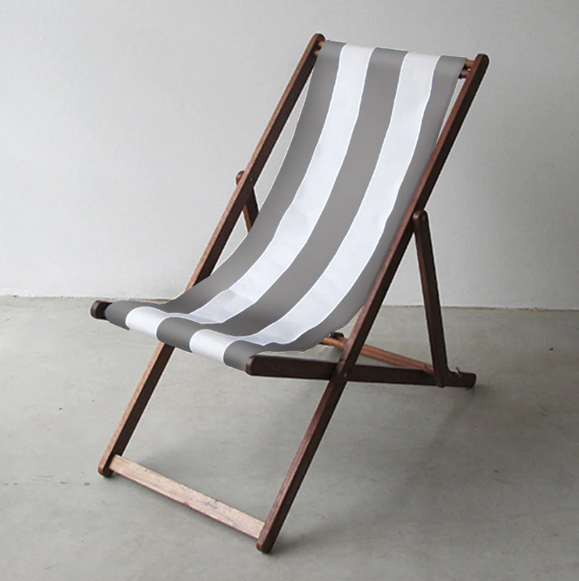 Deckchair Hardwood Synthetic Light Grey/White