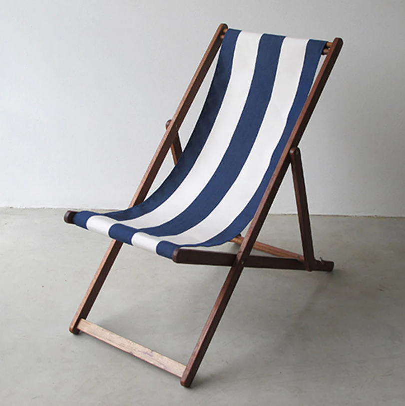 Deckchair Hardwood Synthetic Navy/Cream