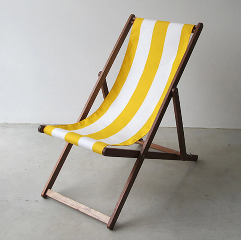 Deckchair Hardwood Synthetic Yellow/White