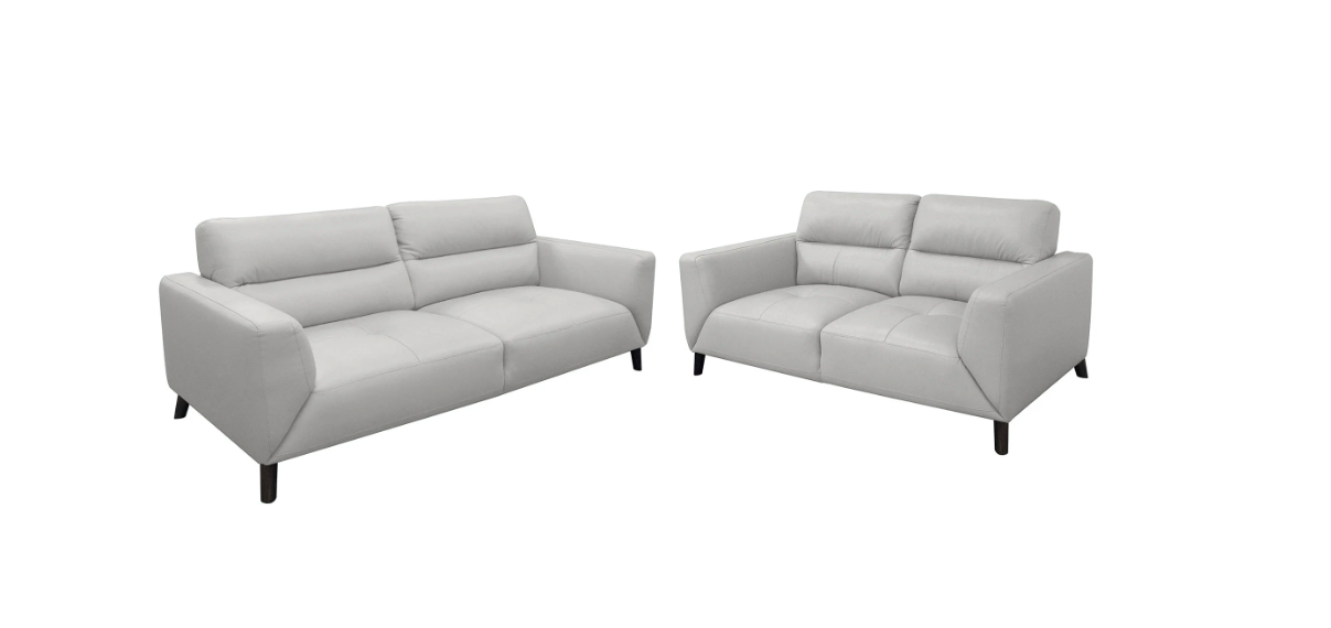 Bavaria 3+2 Seater Leather Sofa Set - Silver