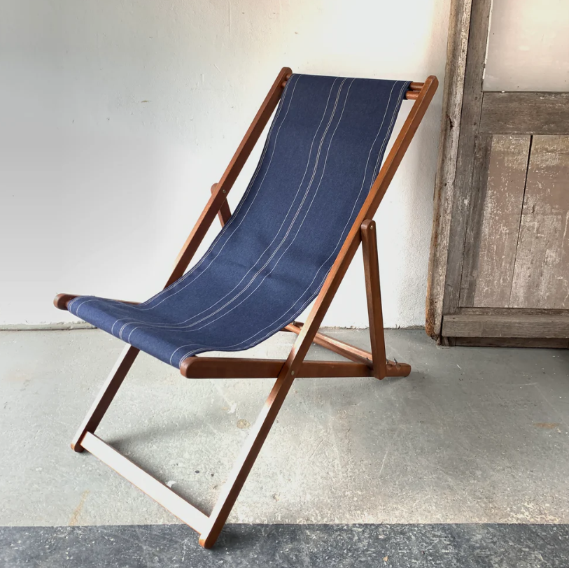 Deckchair Hardwood Synthetic Pin Stripe Denim