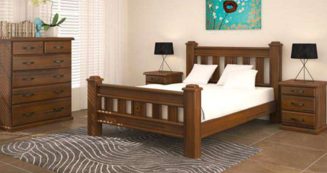 Jamaica Wooden Queen Bed - Rough Sawn Finish