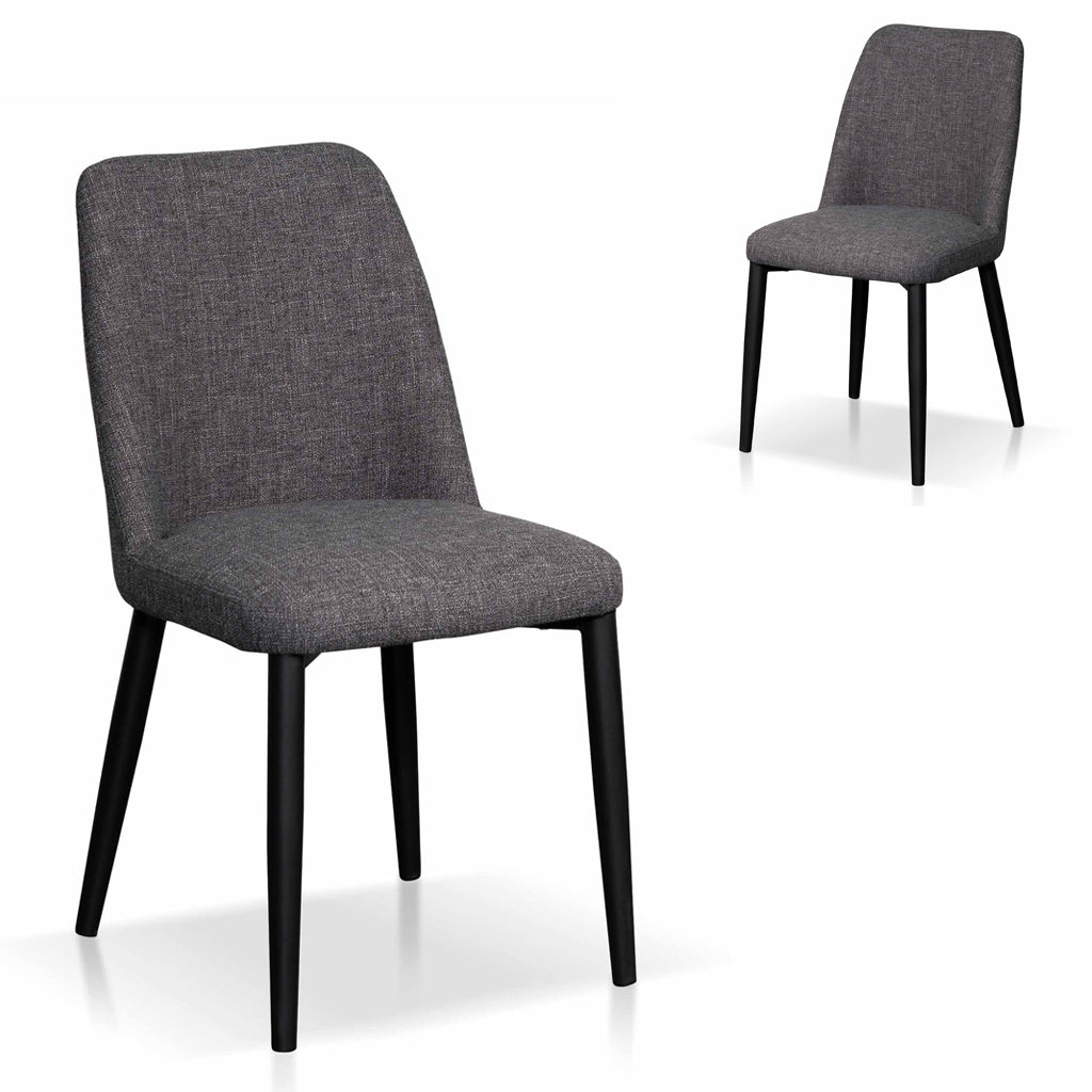 Set of 2 - Emmitt Fabric Dining Chair - Dark Grey in Black Legs