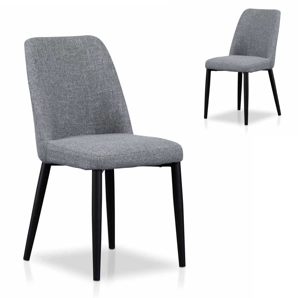 Set of 2 -  Emmitt Fabric Dining Chair - Pebble Grey in Black Legs