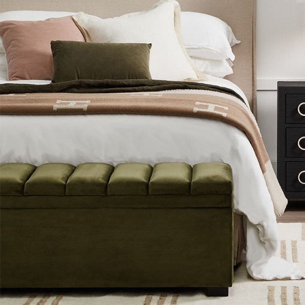 Soho Storage Bench Ottoman - Olive Velvet