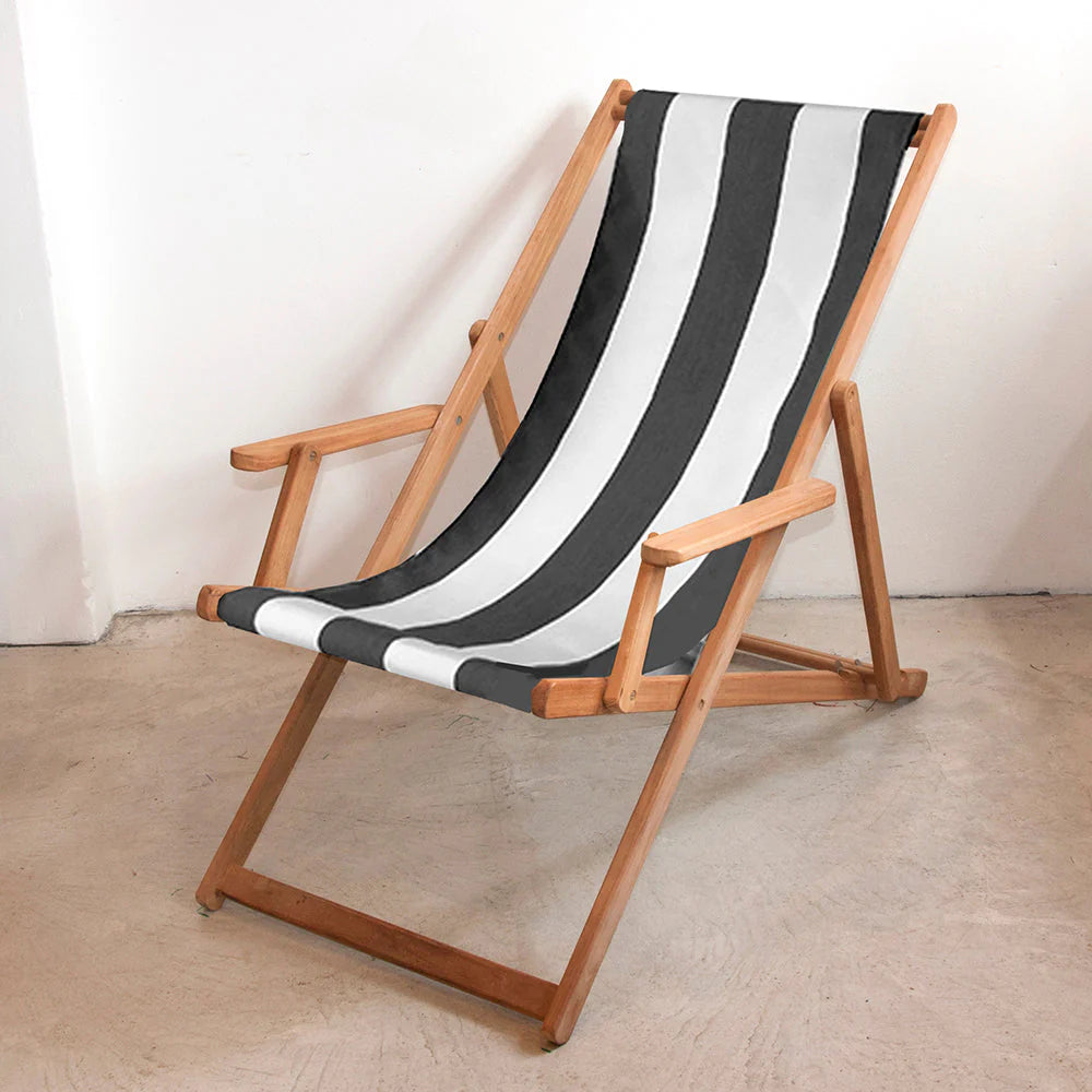 Deckchair with Arms Synthetic Sling - Teak