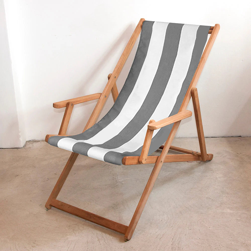 Deckchair with Arms Synthetic Sling - Teak