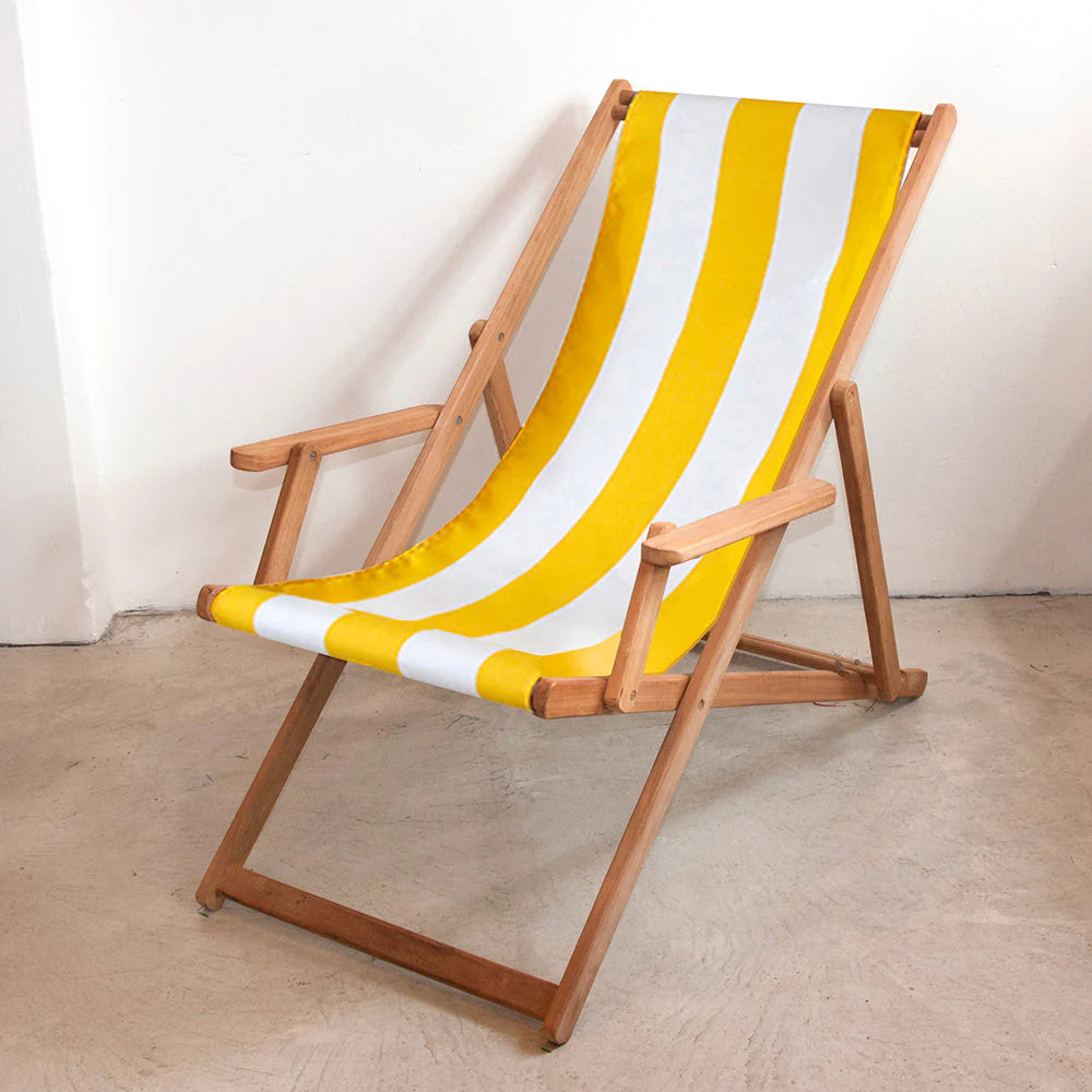 Deckchair with Arms Synthetic Sling - Teak