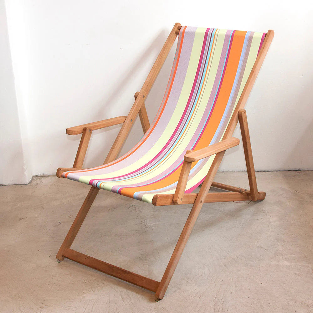 Deckchair with Arms Synthetic Sling - Teak
