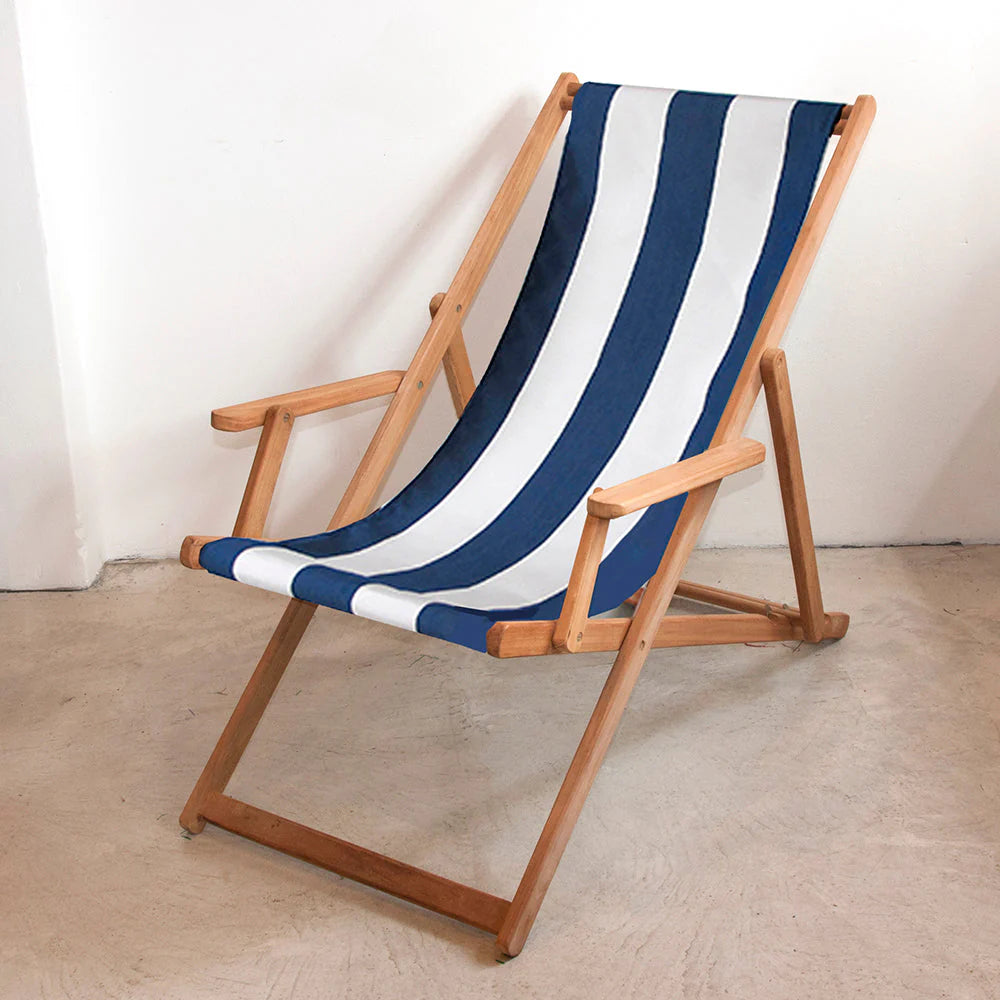 Deckchair with Arms Synthetic Sling - Teak