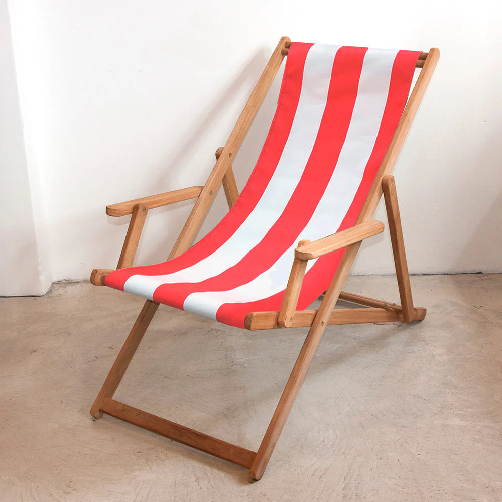 Deckchair with Arms Synthetic Sling - Teak
