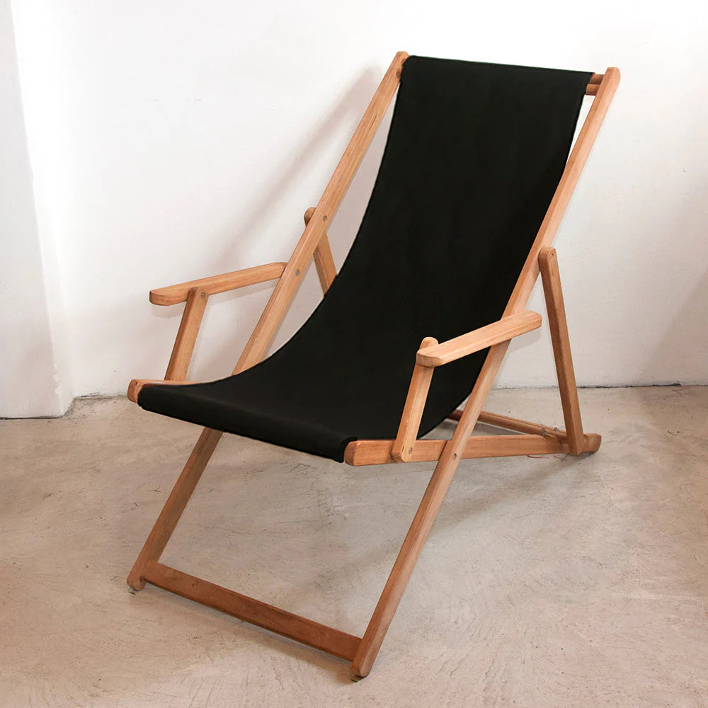 Deckchair with Arms Synthetic Sling - Teak