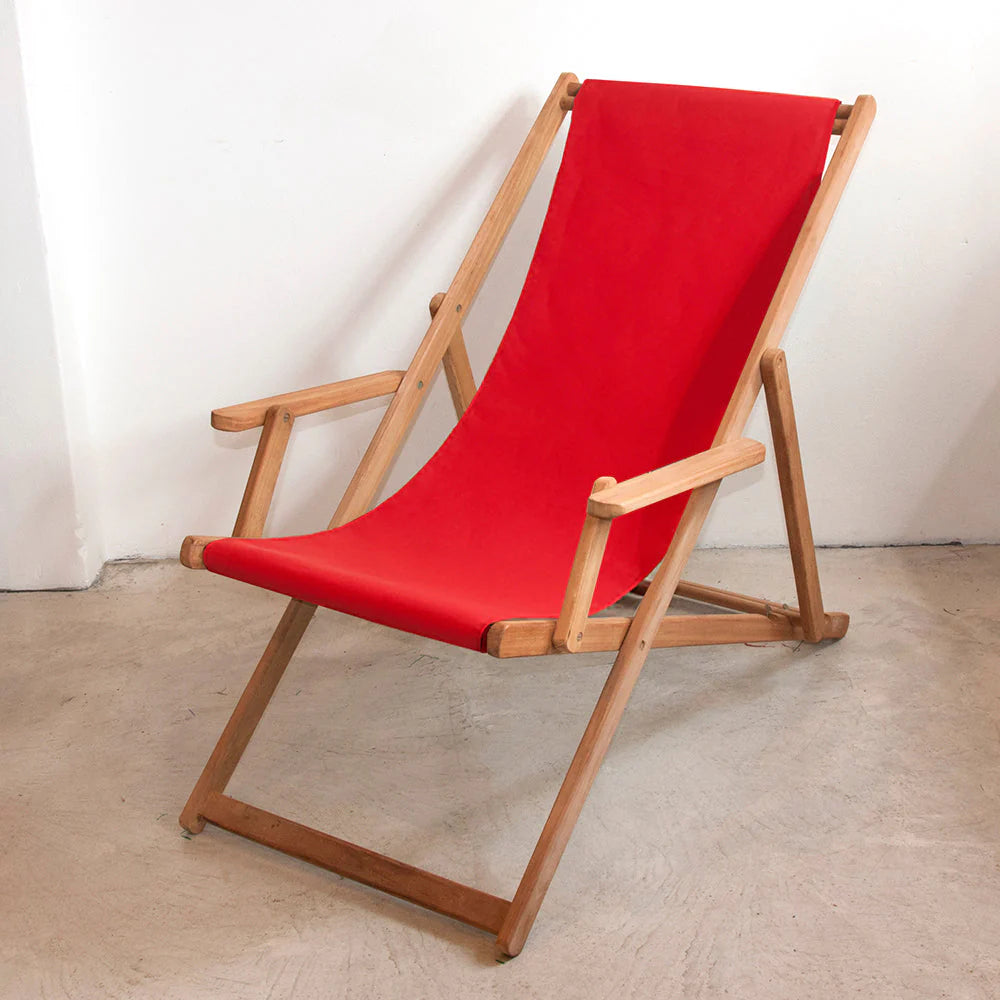 Deckchair with Arms Synthetic Sling - Teak