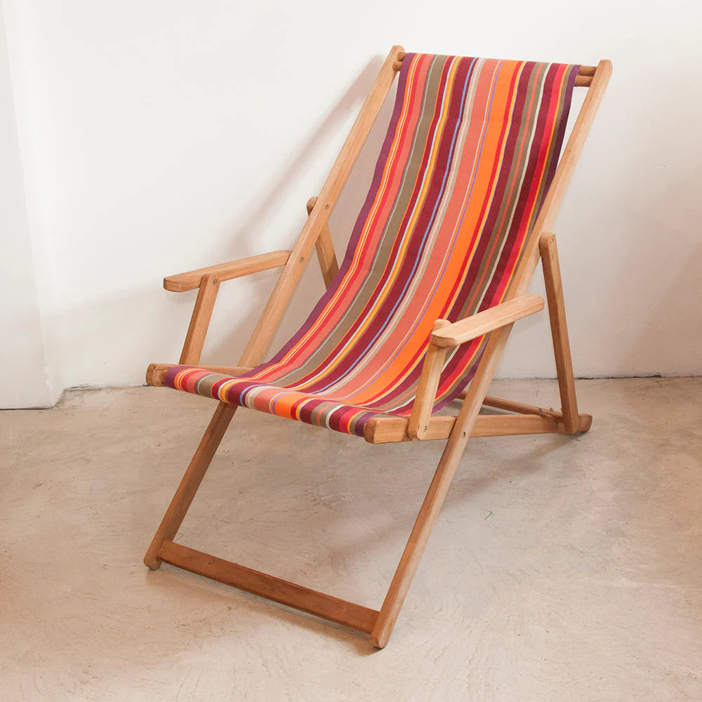 Deckchair with Arms Synthetic Sling - Teak