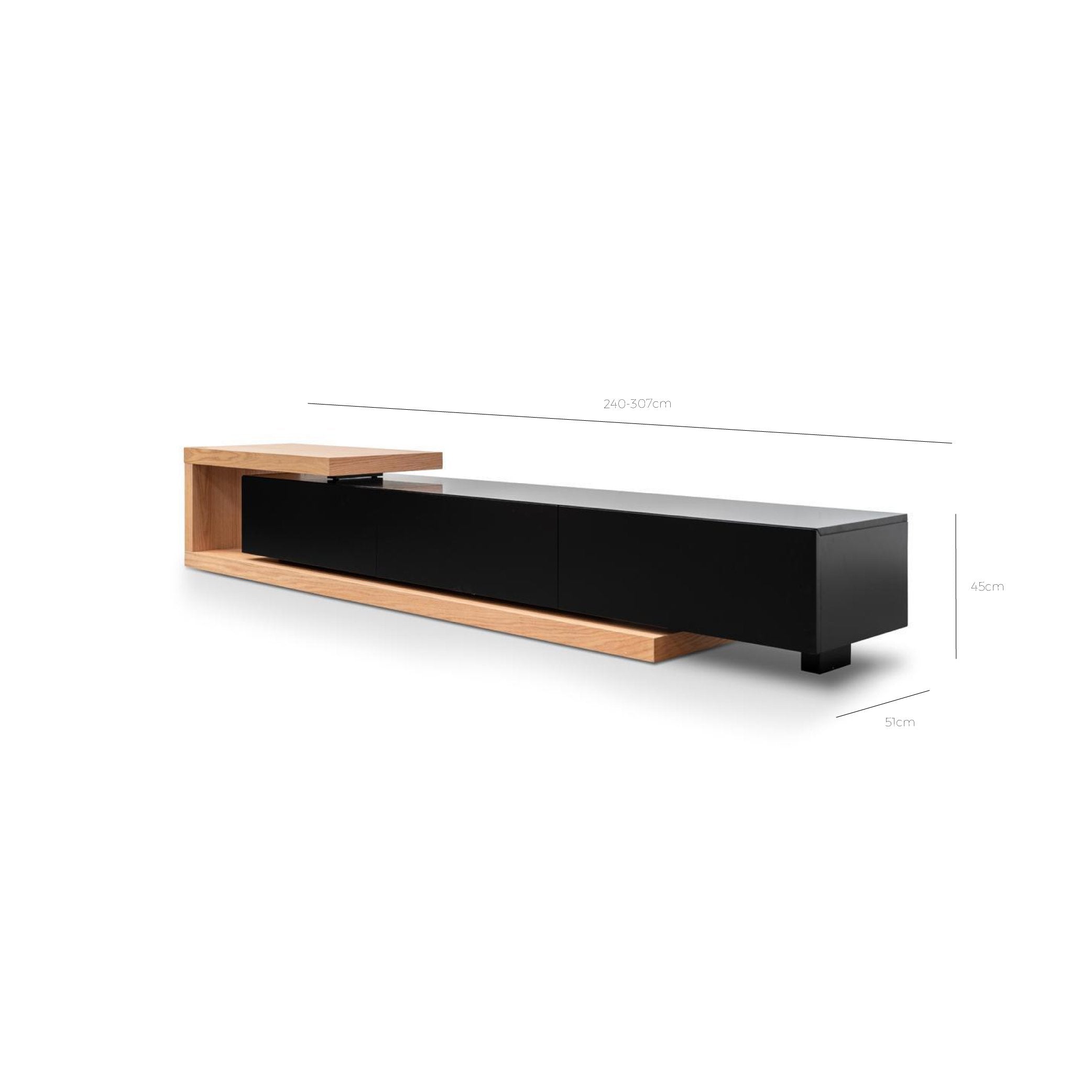 2.4m TV Entertainment Unit - Natural Oak - Black Matte