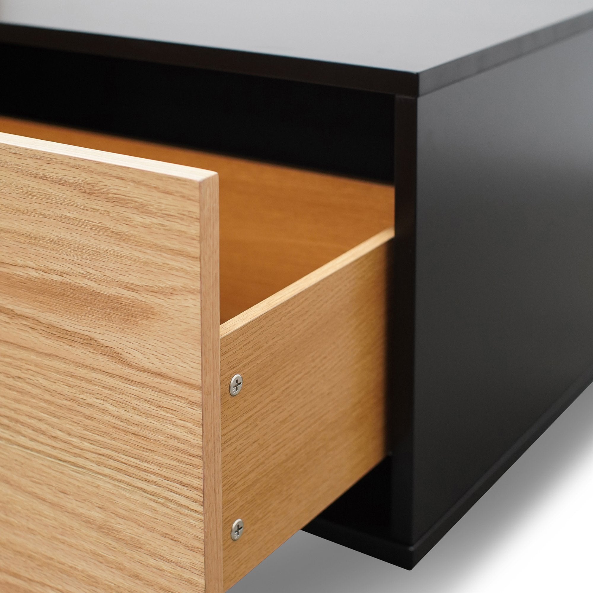 2.3m TV Unit - Black with Natural Drawers