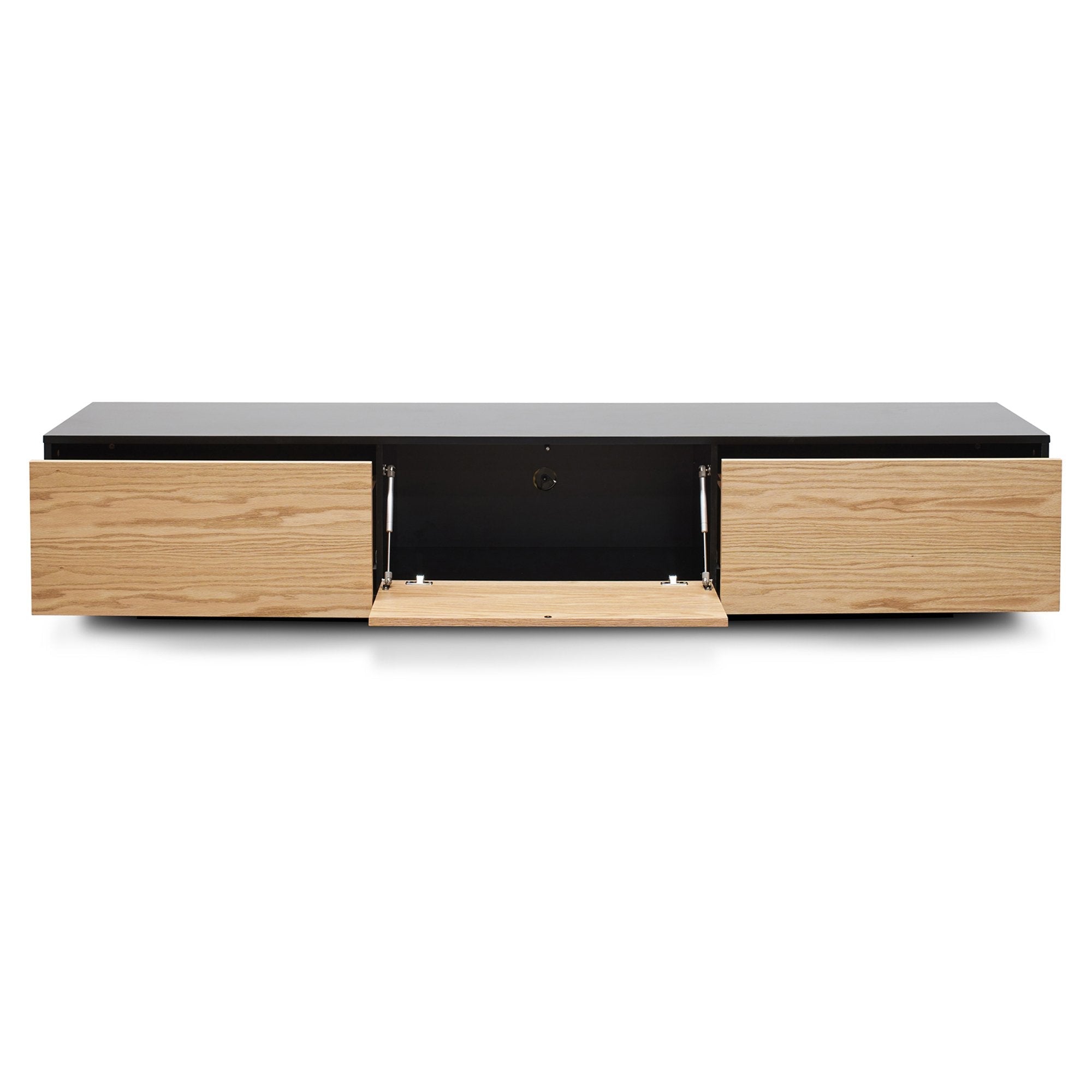 2.3m TV Unit - Black with Natural Drawers