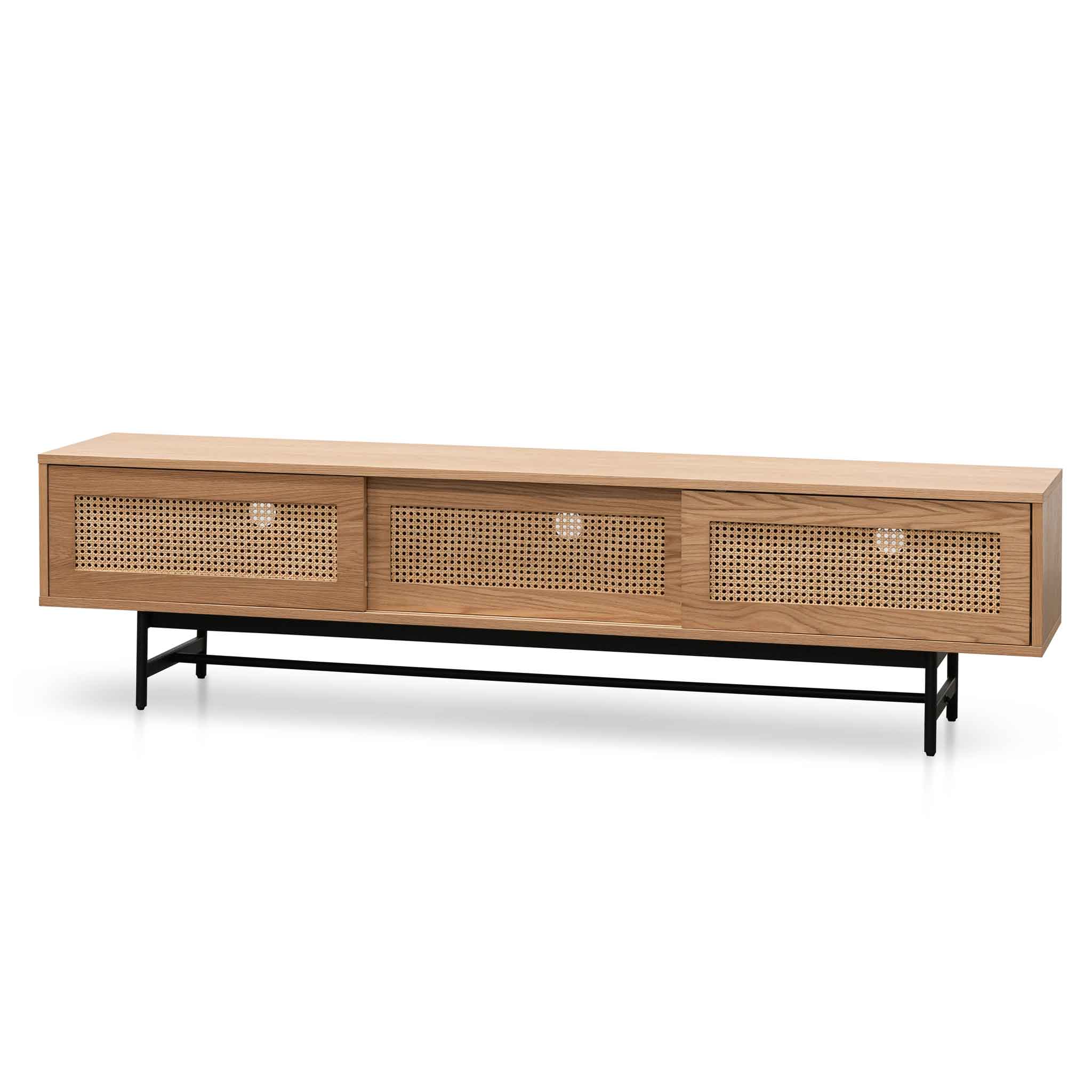 2m Natural Oak TV Entertainment Unit - Rattan Doors