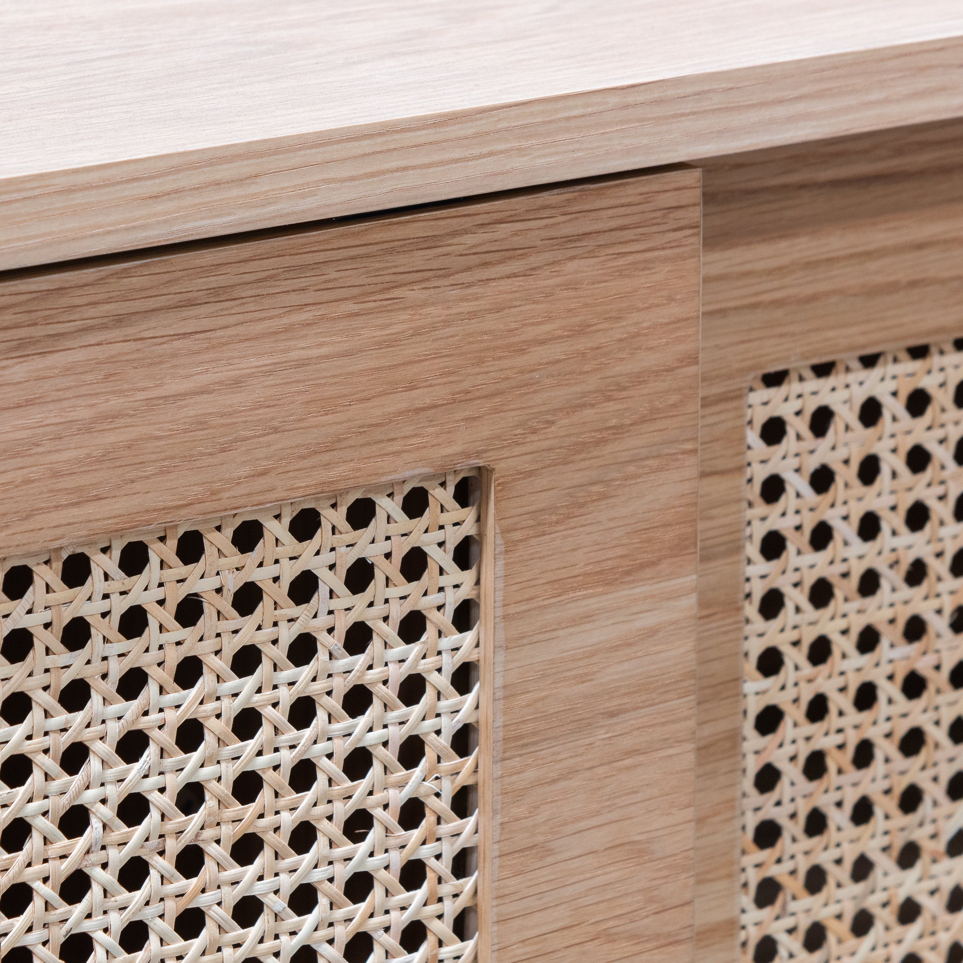 2m Natural Oak TV Entertainment Unit - Rattan Doors