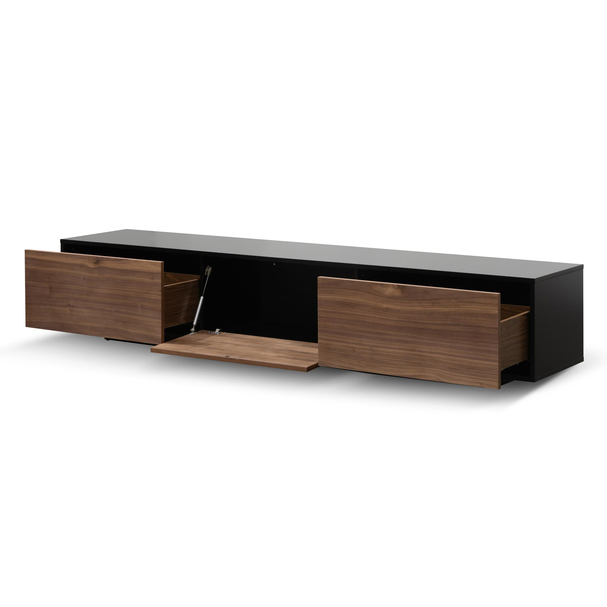 Vidar 2.3m Wooden Entertainment Unit - Black with Walnut Drawers