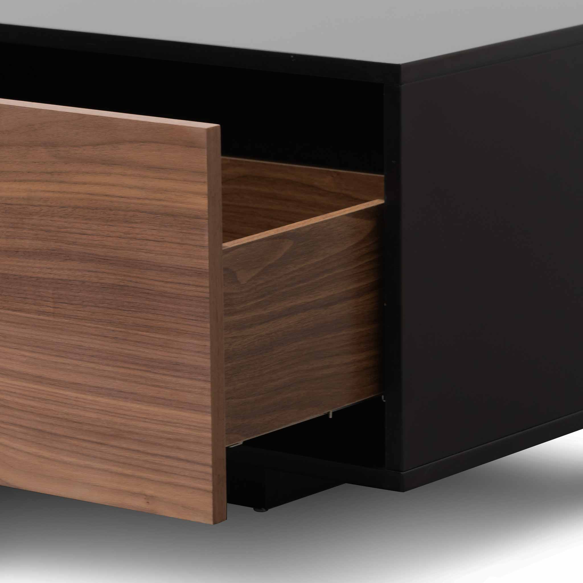 Vidar 2.3m Wooden Entertainment Unit - Black with Walnut Drawers