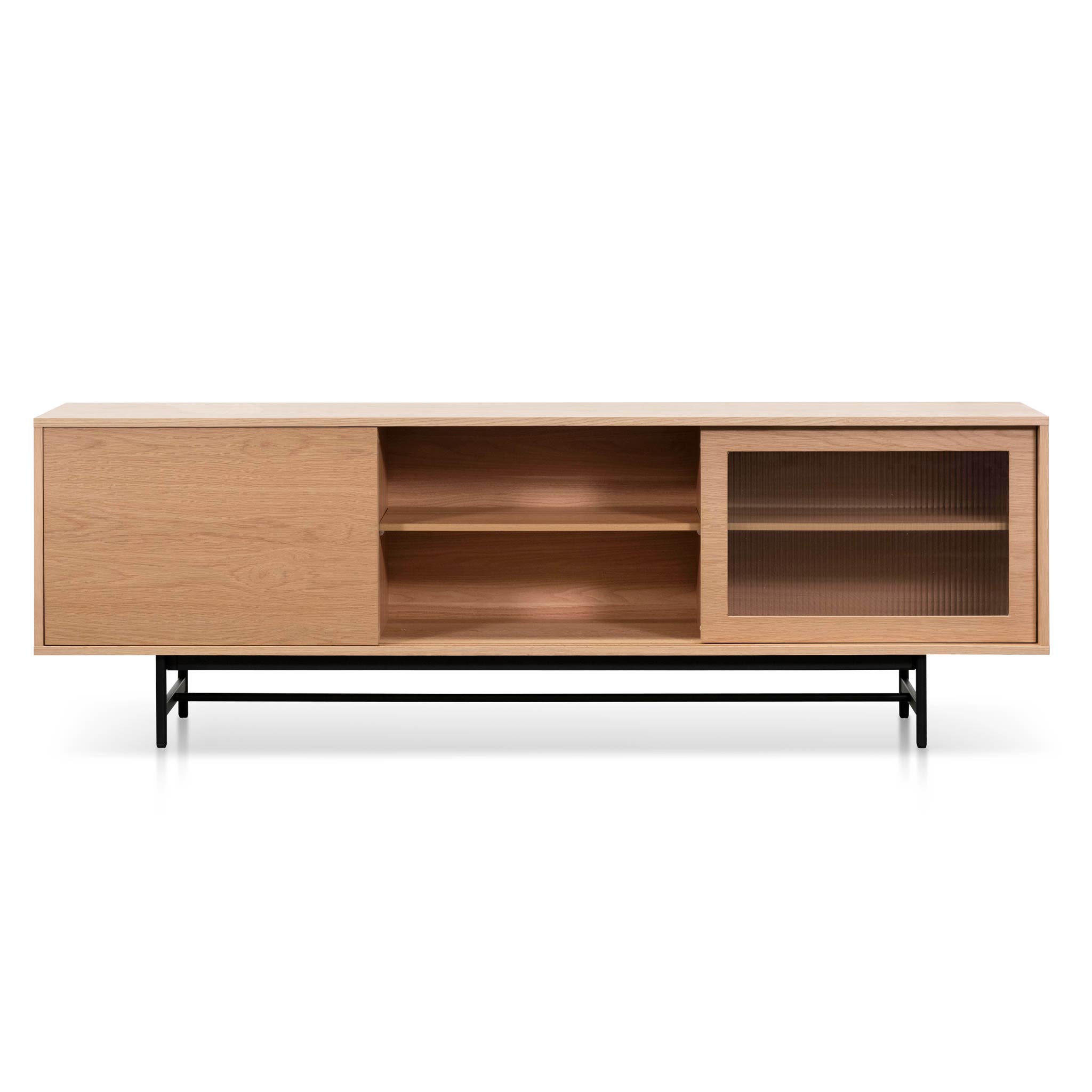 2.1m Wooden Entertainment TV Unit - Natural with Flute Glass Door