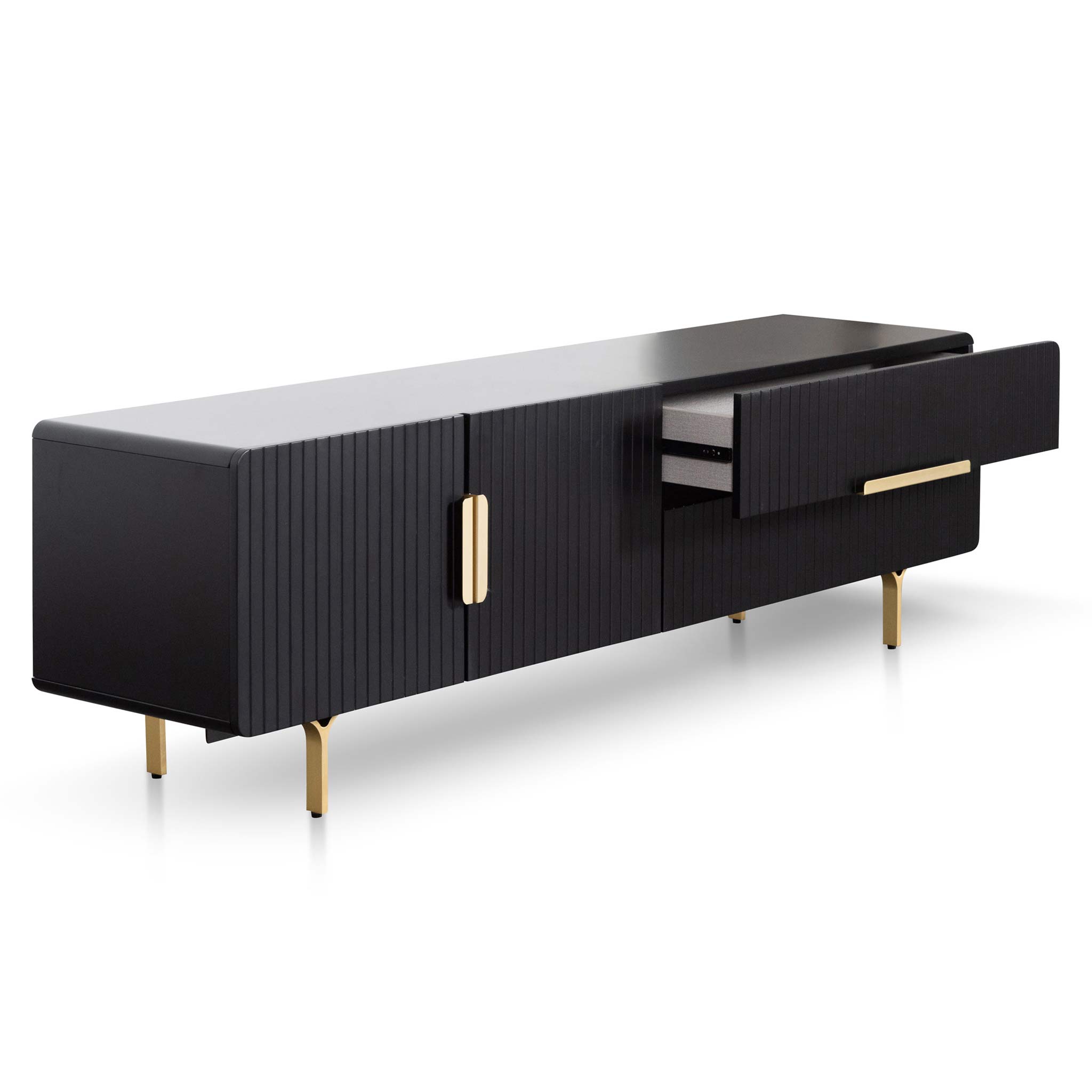 Matte Black TV Entertainment Unit - Brass Legs and Handle