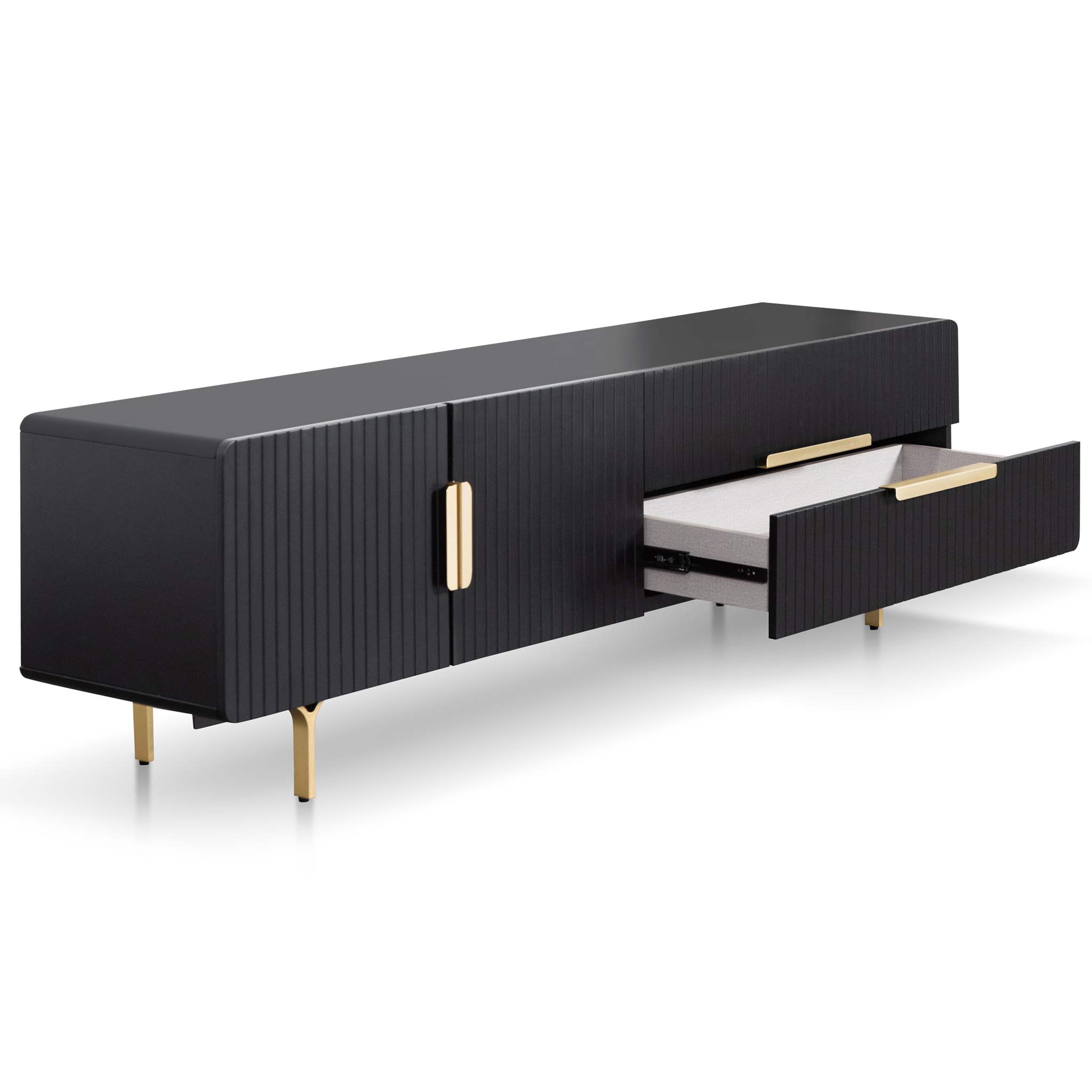 Matte Black TV Entertainment Unit - Brass Legs and Handle