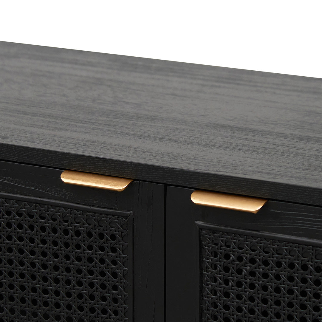 1.7m ELM Black Entertainment TV - Natural Rattan Door - image 4