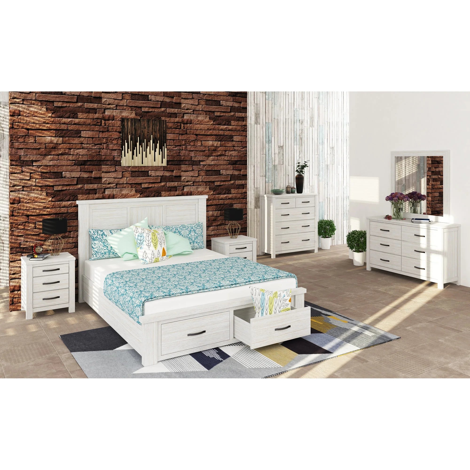 Frankie Mountain Ash Timber 5 Piece Bedroom Suite with Dresser & Mirror, King