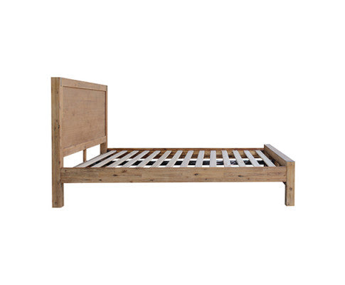 4 Pieces Bedroom Suite in Solid Wood Veneered Acacia Construction Timber Slat Double Size Oak Colour Bed, Bedside Table & Tallboy