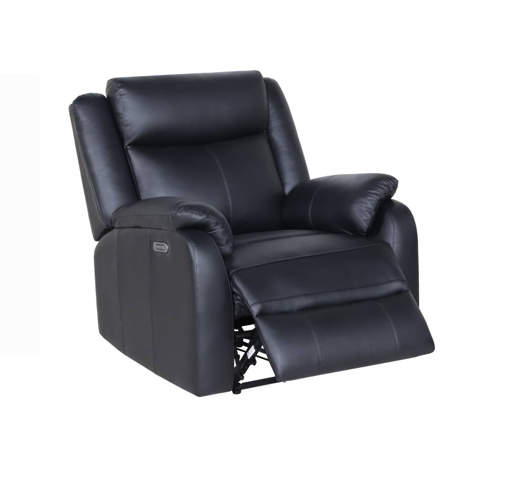 Pinnacle Leather Electric Recliner Chair with USB Port - Black