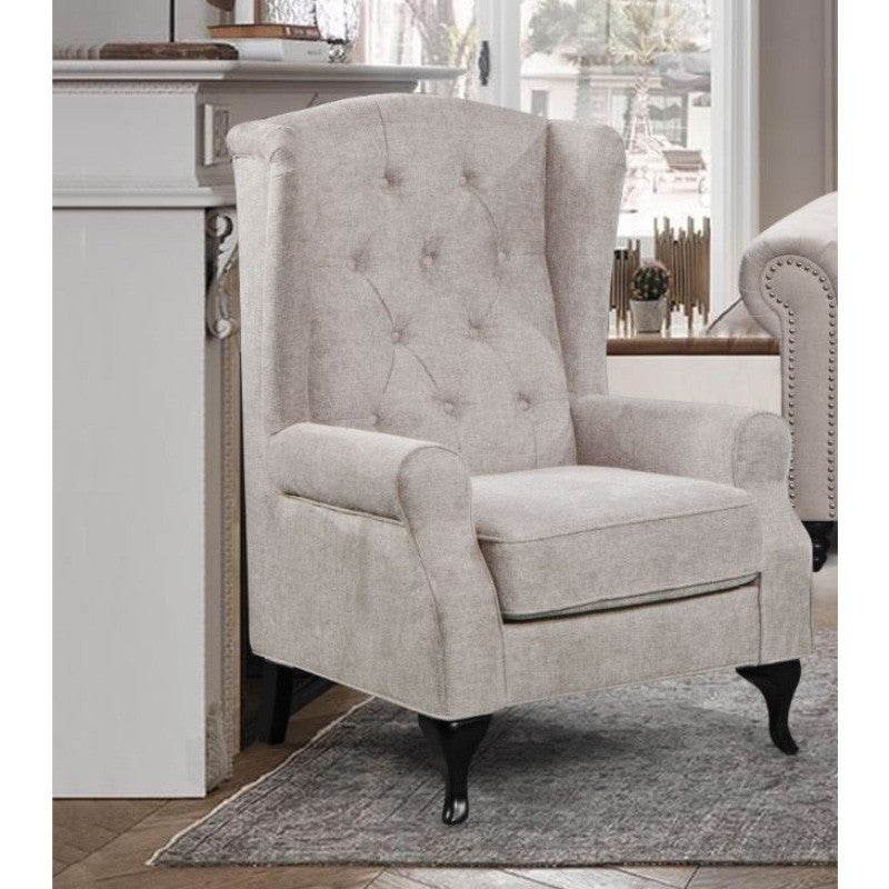 Degukoma Fabric Chesterfield Wing Back Armchair - Beige
