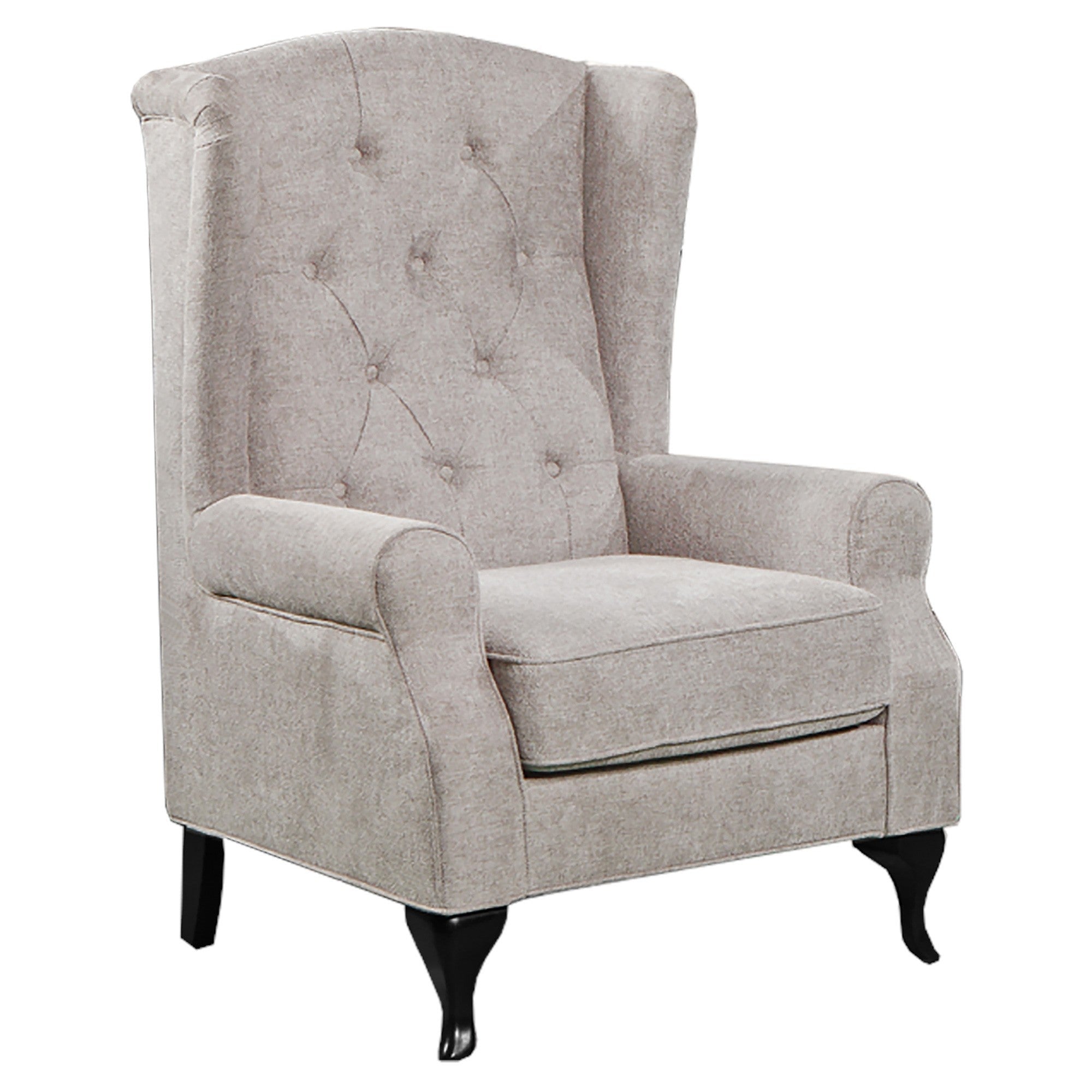 Degukoma Fabric Chesterfield Wing Back Armchair - Beige