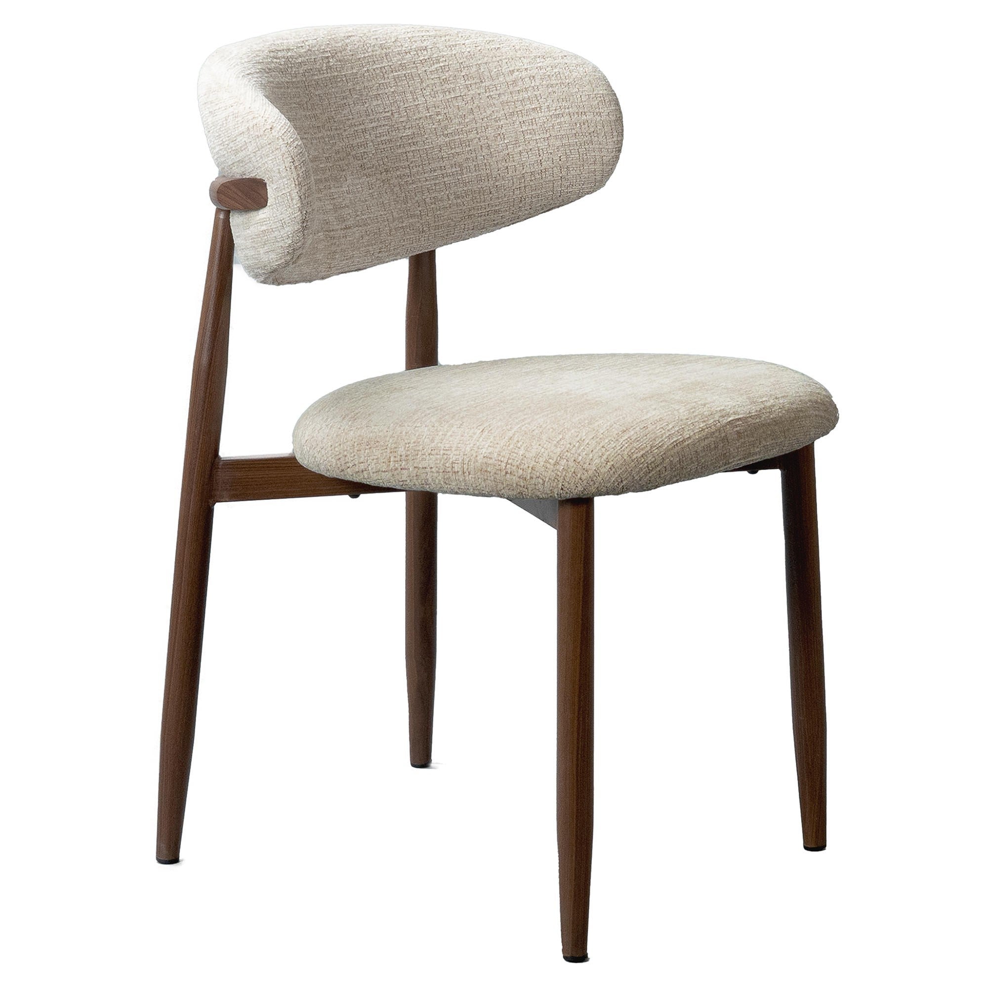 Sitero Fabric & Metal Dining Chair - Beige / Walnut