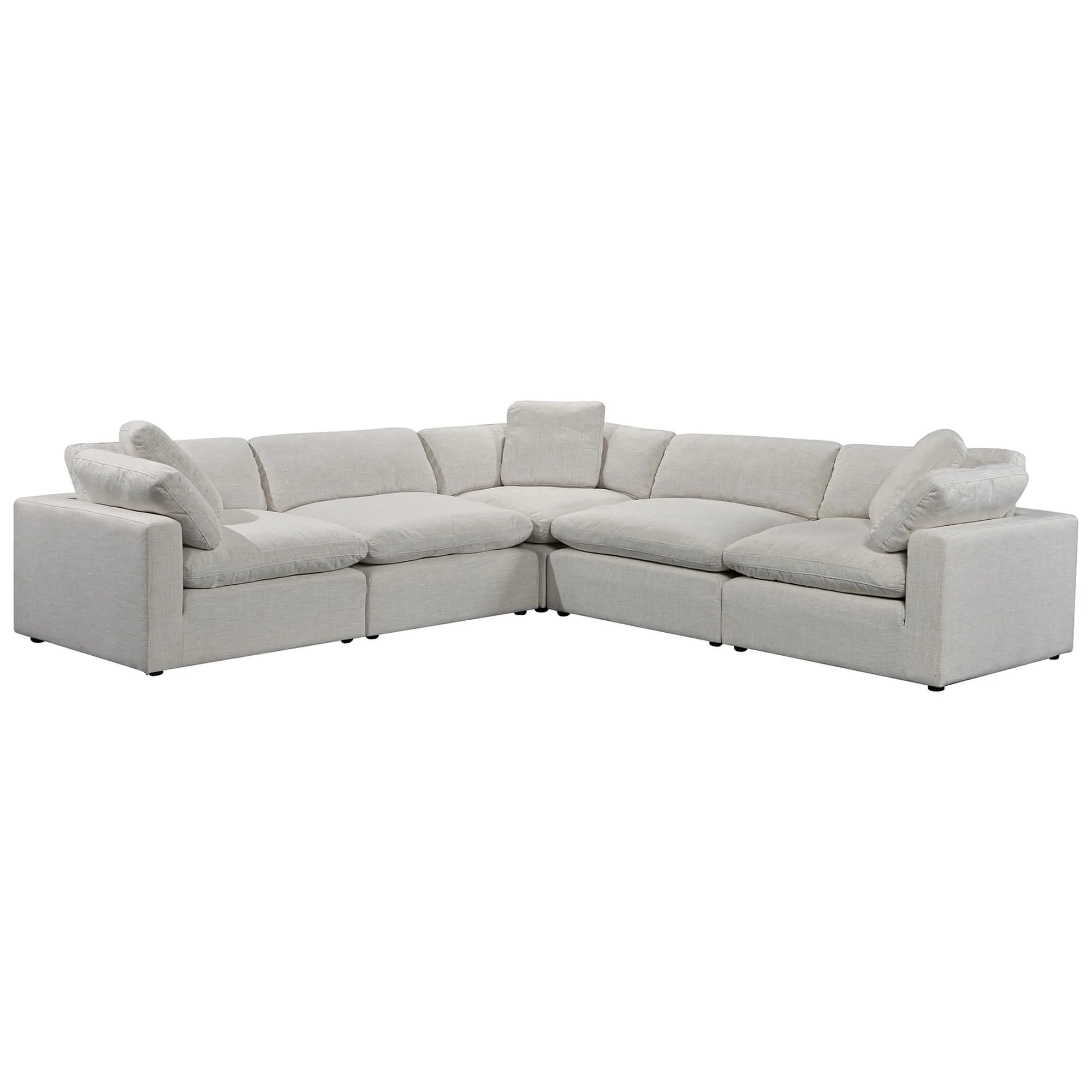 Cloud Fabric Corner Modular Lounge Sofa with Ottoman - Beige