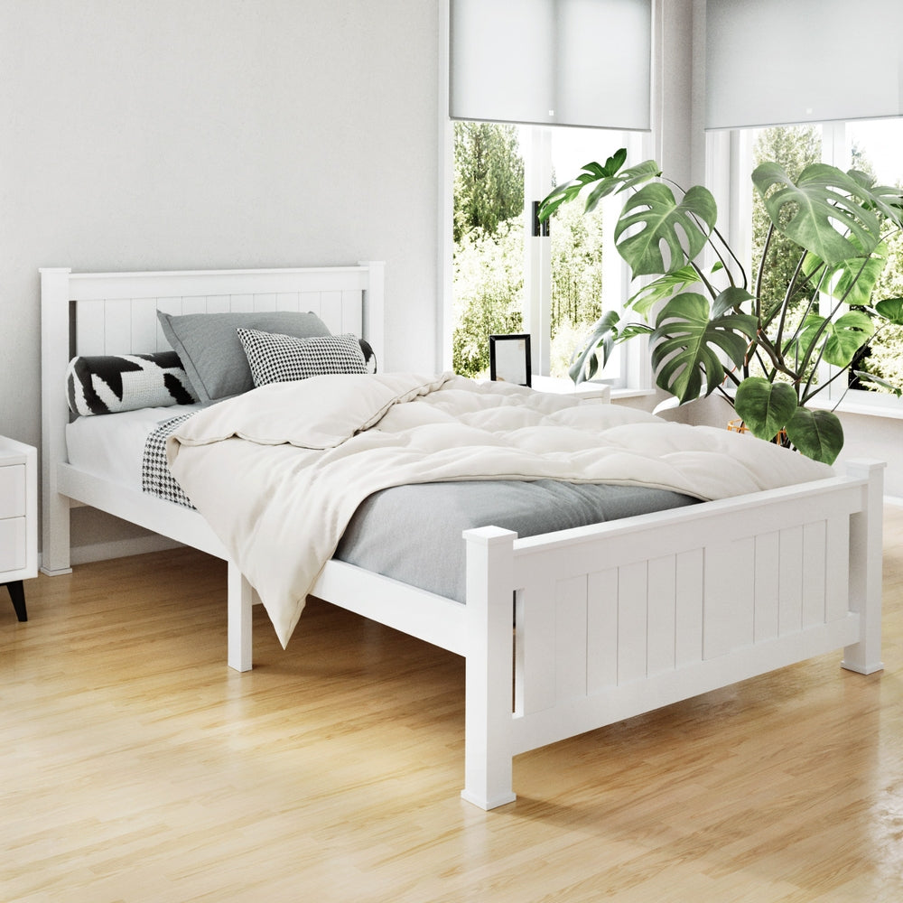 King Single Bed Frame Pine Wood - White
