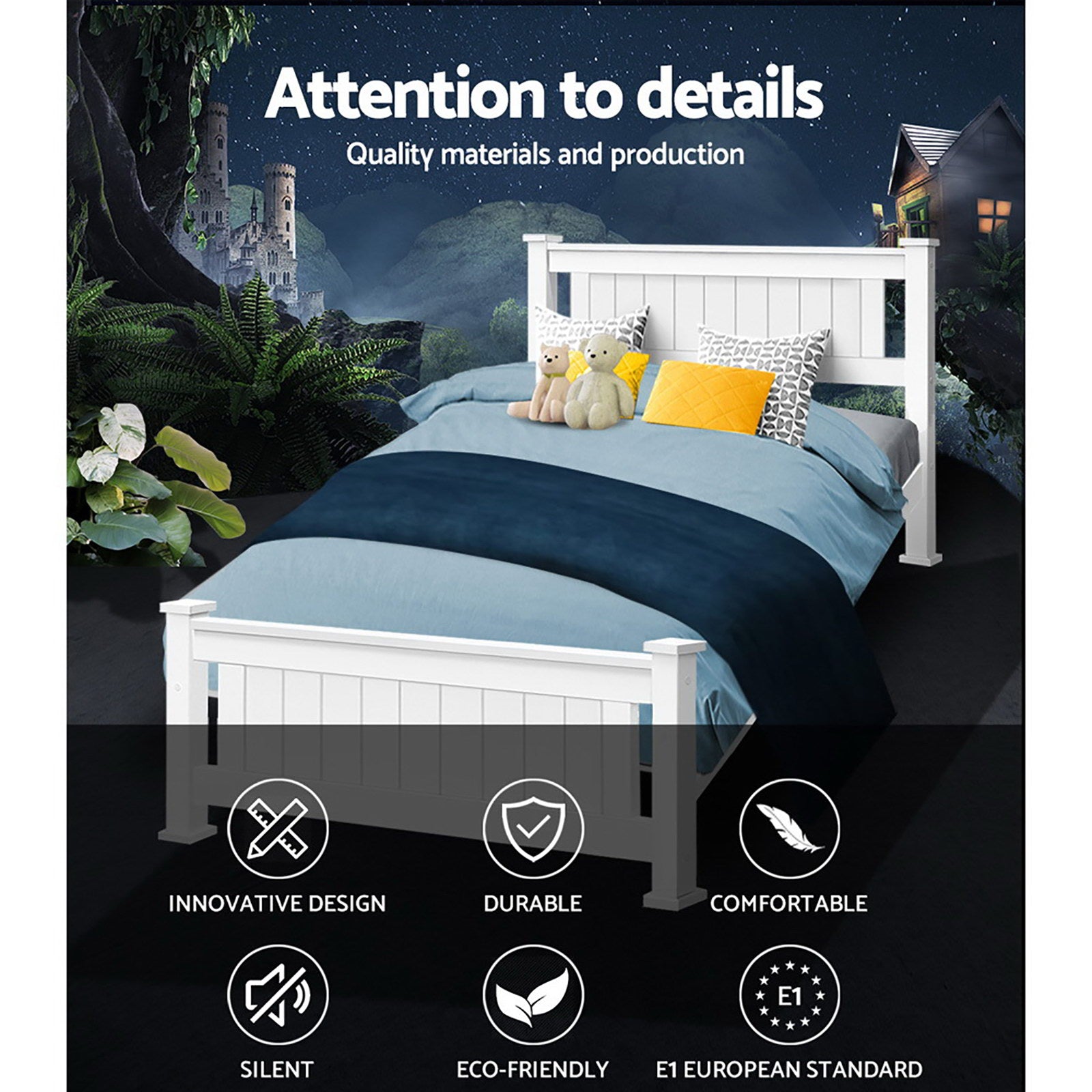 King Single Bed Frame Pine Wood - White